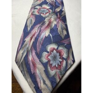 Mark Alexander Mens Silk Floral Necktie Blue Pink Gray Artistic Design